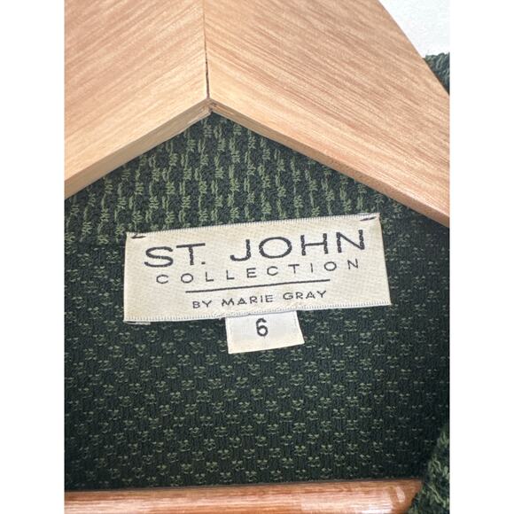 St. John Collection Classic Green Tweed Knit Blazer Size 6 - Picture 2 of 7